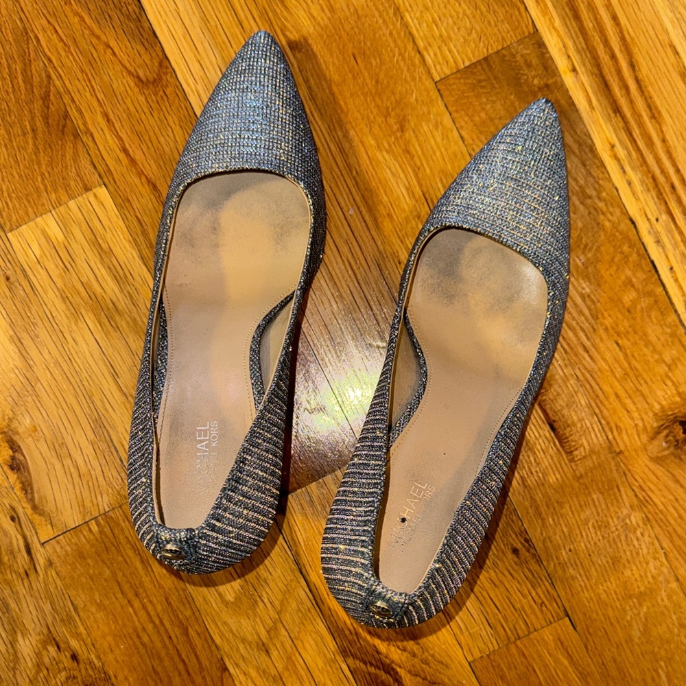 Michael Kors Pointed Toe Sparkle Flats in Metallic Silver-Gray